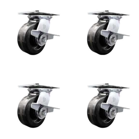 5 Inch Phenolic Caster Set with Roller Bearing and Brakes/Swivel Locks SCC