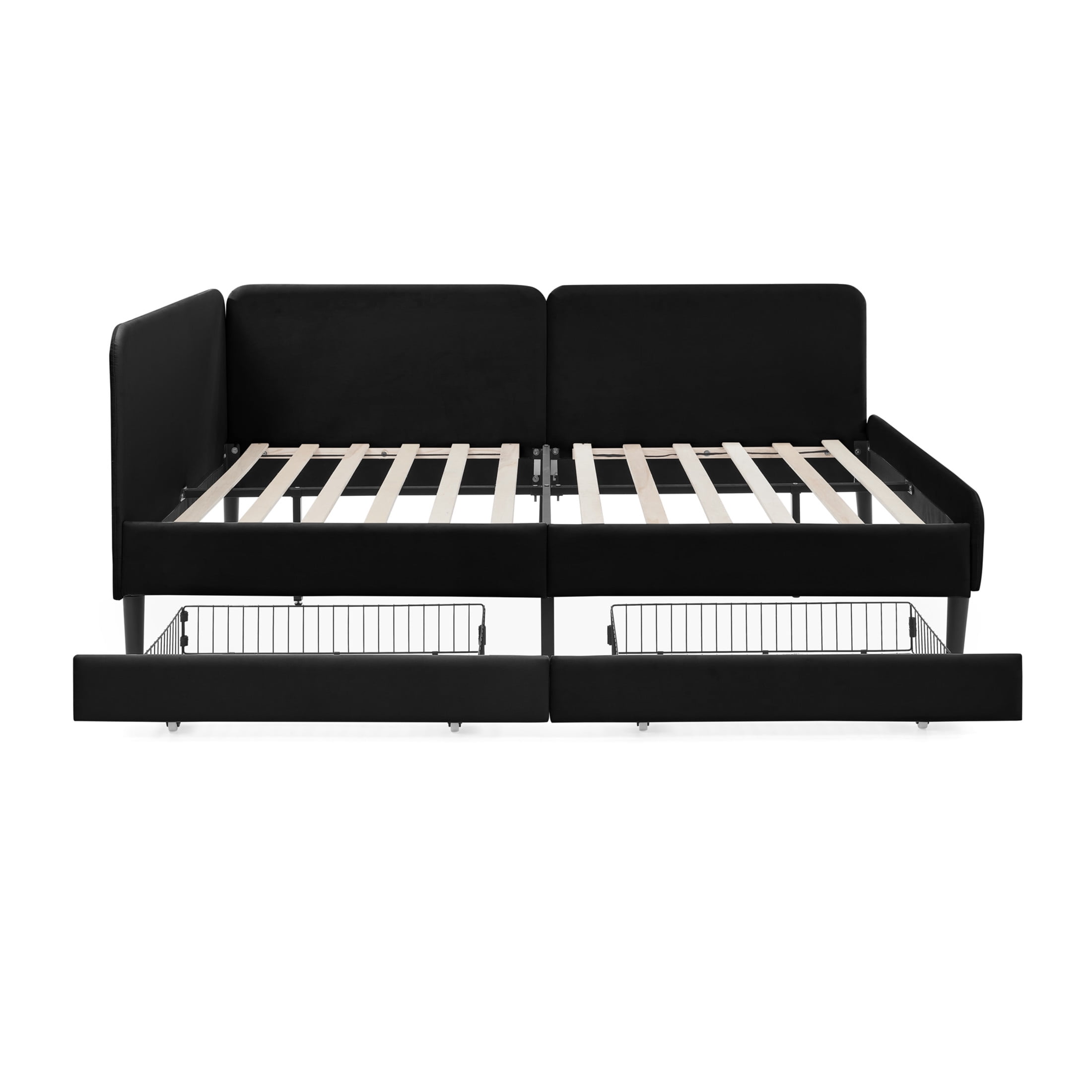 Noble House Haylie Full Size Velvet Upholstered Daybed with Storage Drawers, Adjustable Daybed Sleeper Sofa, Black