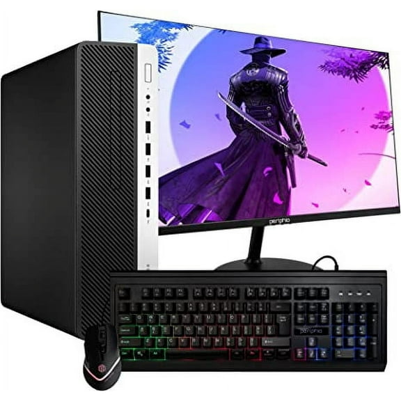 Restored HP EliteDesk 800G4 Desktop Computer Hexa Core Intel i5 (3.2GHz) 8GB DDR4 RAM 500GB SSD RGB Keyboard & Mouse New 24in LCD Monitor Windows 11 Pro Home or Office PC (Refurbished)