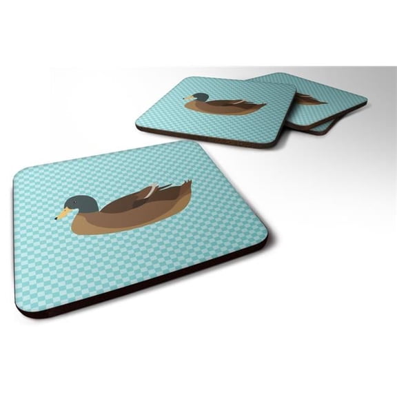 Khaki Campbell Duck Blue Check Foam Coaster, Set of 4