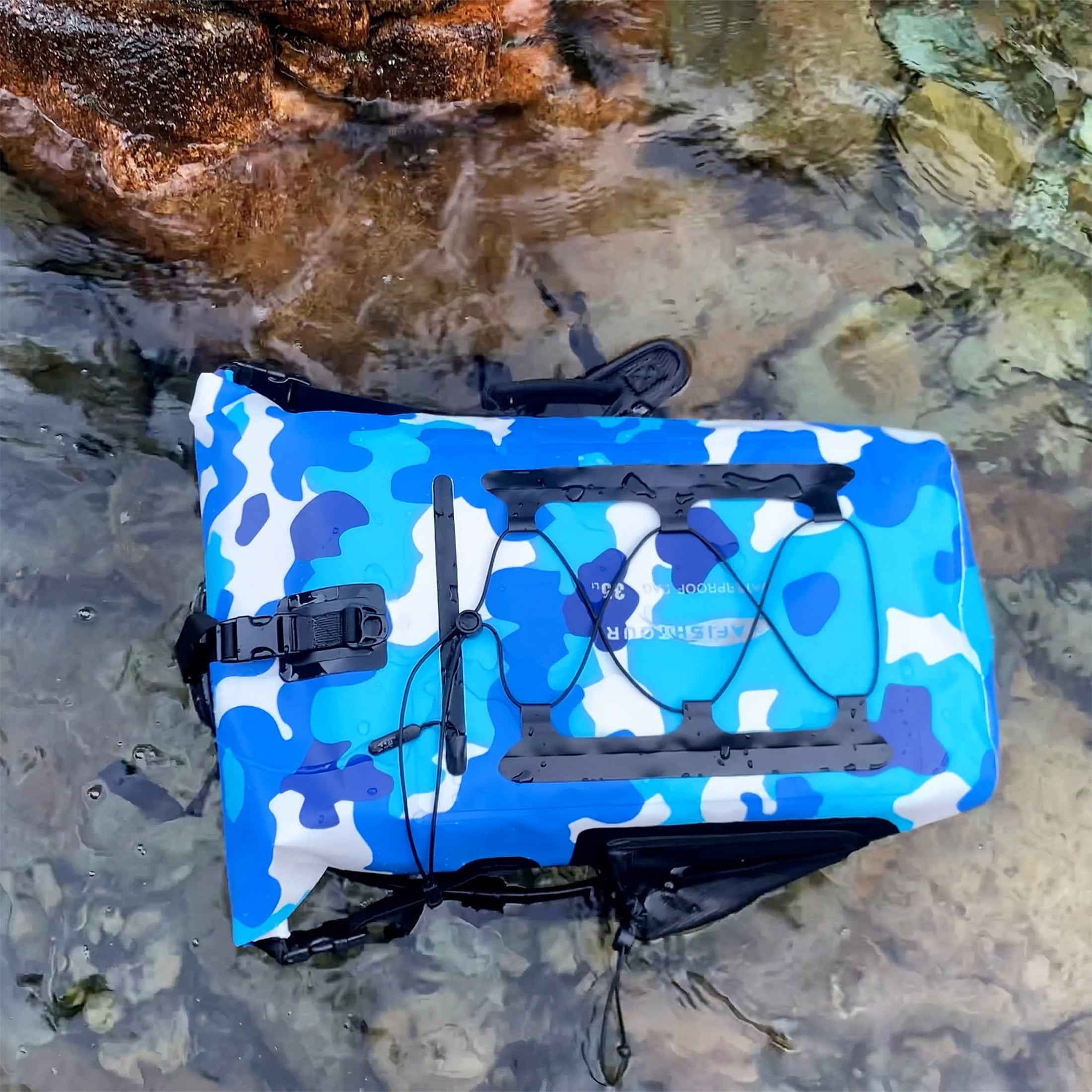 AFISHTOUR Dry Bag Waterproof Backpack, 35L Roll Top Floating Dry Backpack for Kayaking, Hiking, Camping, Travel (Blue)