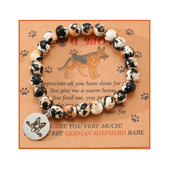 Hearth & Gear Bracelet de Jour Pierre Naturelle Perlée Chien Pendentif en Acier Inoxydable Bracelet Élastique Chaîne Féminine Colliers pour Femmes Course Boucles d'Oreilles pour Femmes Bijoux Mode Bijoux Femme pour Femmes Extra