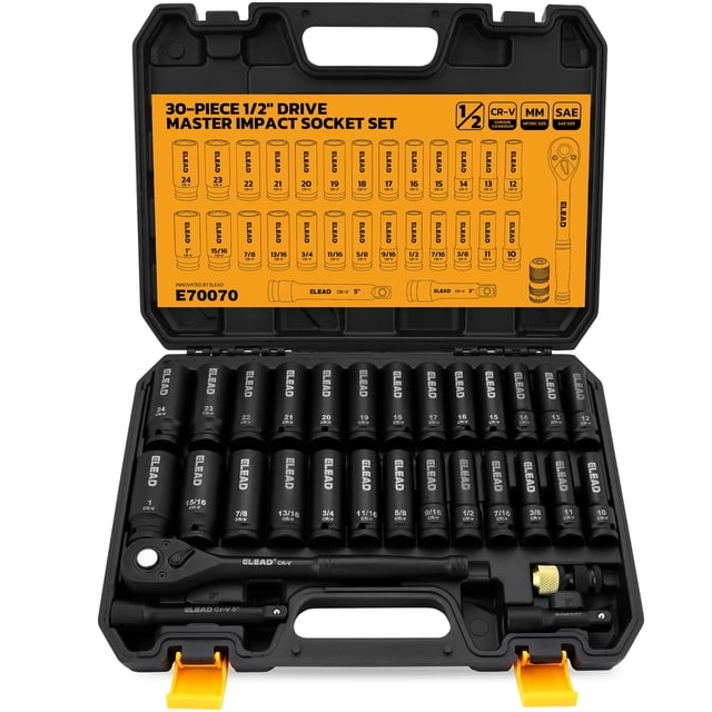 Juego de enchufes ELEAD 1/2 Drive Deep Impact 30 piezas SAE 3/8-1"