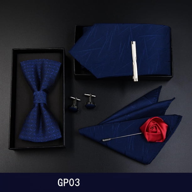 Juego de 6 corbatas para hombre, corbatas de moda, corbata, traje de reunión de fiesta de boda (pajarita, clip de corbata, corbata, pañuelo de bolsillo, gemelos, ramillete), go03 Feliz Sencillez