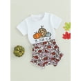 thumbnail image 2 of Inevnen Halloween Clothes for Baby Girls Pumpkin Print Short Sleeve T-Shirt + Ruffles Shorts Set, 2 of 7