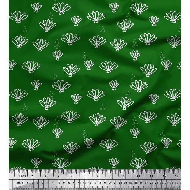 Soimoi Green Poly Georgette Fabric Coral Ocean Decor Fabric Printed Yard 42 Inch Wide
