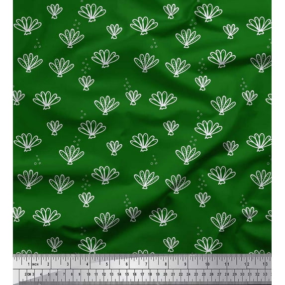 Soimoi Green Cotton Duck Fabric Coral Ocean Print Fabric by the Yard 42 Inch Wide