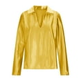 thumbnail image 5 of UTSJKR Women's Satin Silk Blouses Business Casual V Neck Collared Shirts Long Sleeve Solid Elegant Work Office Tops Yellow S, 5 of 9