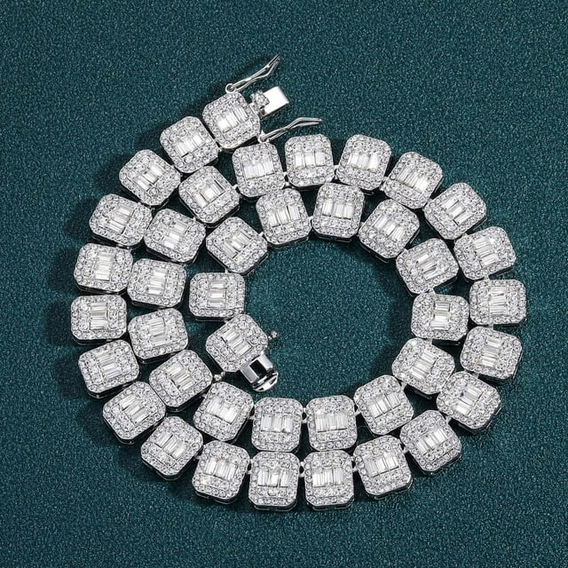 Collar de hip hop con diamantes cuadrados de 13 mm y diamantes redondos, cadena cubana con diamantes completos, collar para hombre