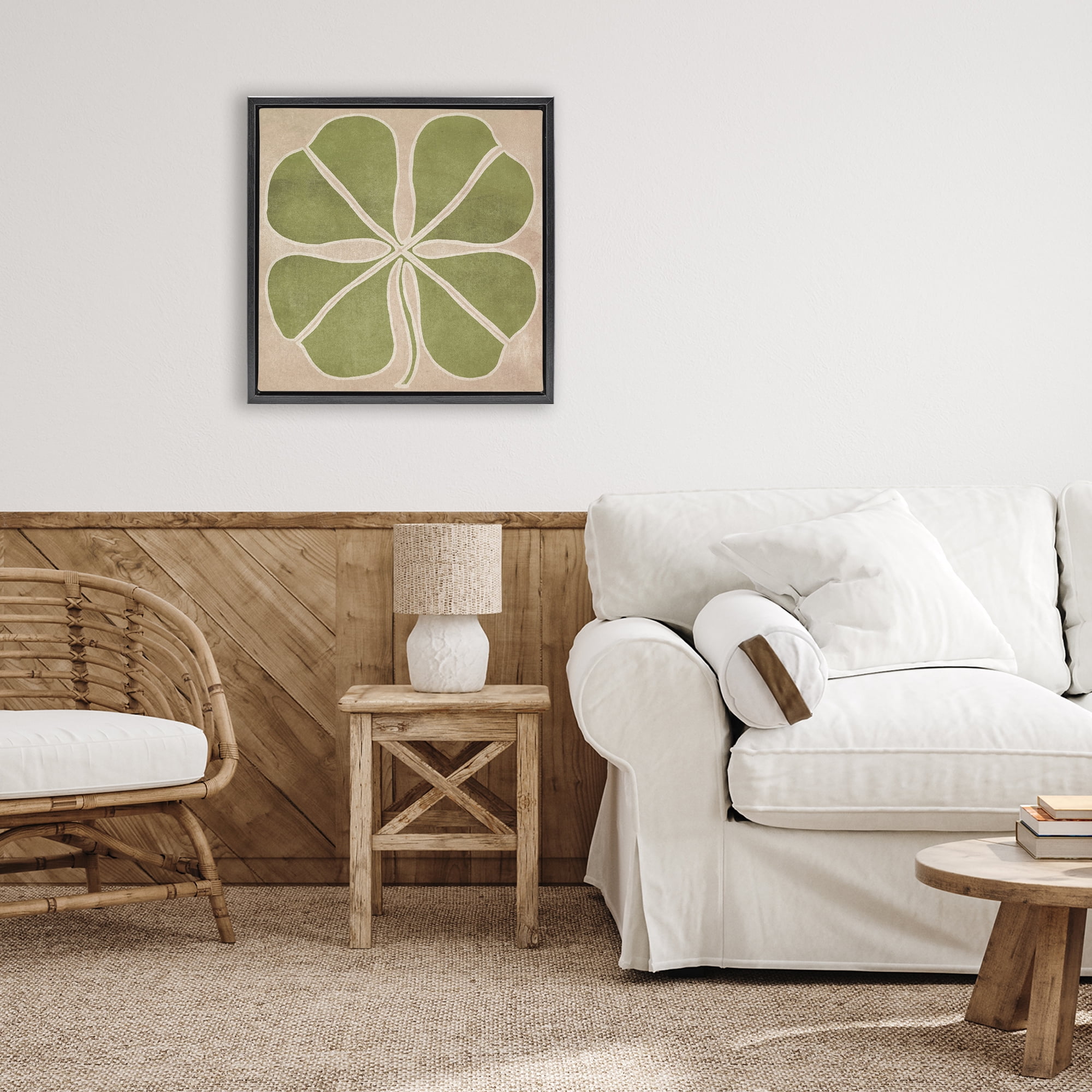 Neutral Symmetrical Clover Black Framed Floater Canvas Wall Art, design by June Erica Vess