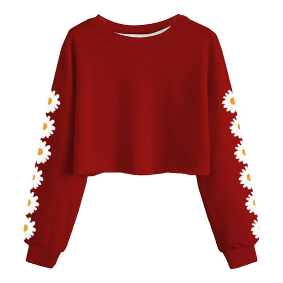 Crop Tops For Girls 10-12 Girls Long Sleeve Tops Kids Crop Tops Girls Long Sleeve Tee Shirts Cute Daisy Pinted Fashion Sweatshirt Pullover Top 10-11 Years