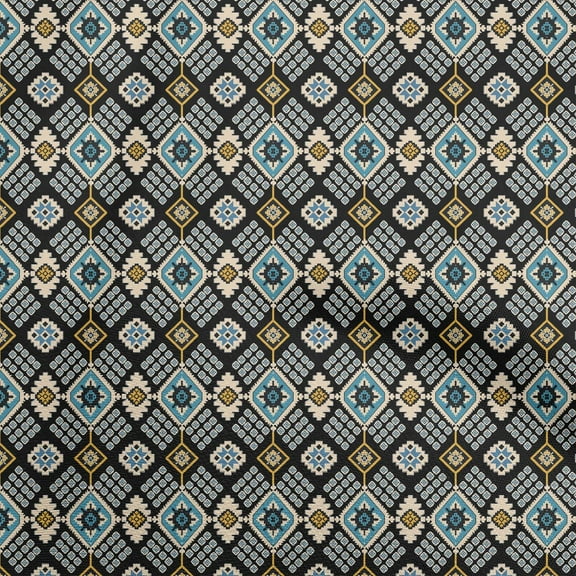 oneOone Polyester Spandex Black Fabric Asian Kilim Sewing Material Print Fabric By The Yard 56 Inch Wide