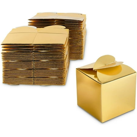 100 Pack Gold Foil Party Favor Gift Boxes Candy Boxes for Mother s Day Easter Anniversary Christmas Graduation Engagement Celebrations (2.5 x 2.5 x 2.5 Inches)