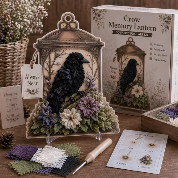 Always Near 3D Fabric Poke Art Memory Lantern Kit, DIY 3D Fabric Poke Art Craft Kit No-Sew DIY Bird-Themed Memorial for Adult Beginner Handmade Hobby Gift (Crow)