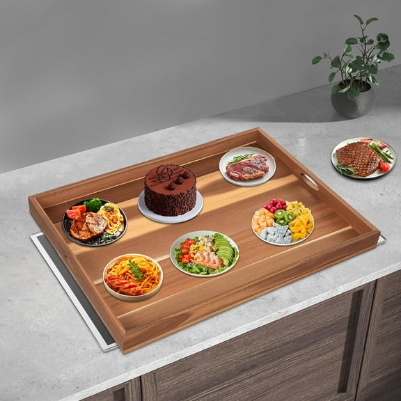30 x 22 Inch Acacia Wood Serving Tray with Handles for Lap & Couch, Large Serving Platters and Trays for Decor, Party and Bed Wooden Coffee Table Trays for Eating Decorative Serving Tray