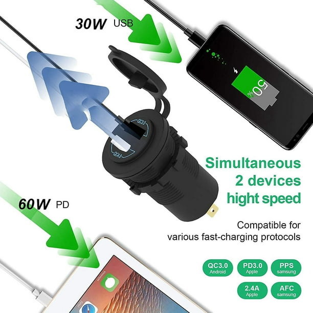 Quick Charge 4.0 Pd Qc 3.0 Usb Car Charger 12v 24v 60w Usb Outlet 