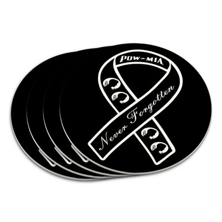 

POW MIA Ribbon Never Forgotten on Black Coaster Set