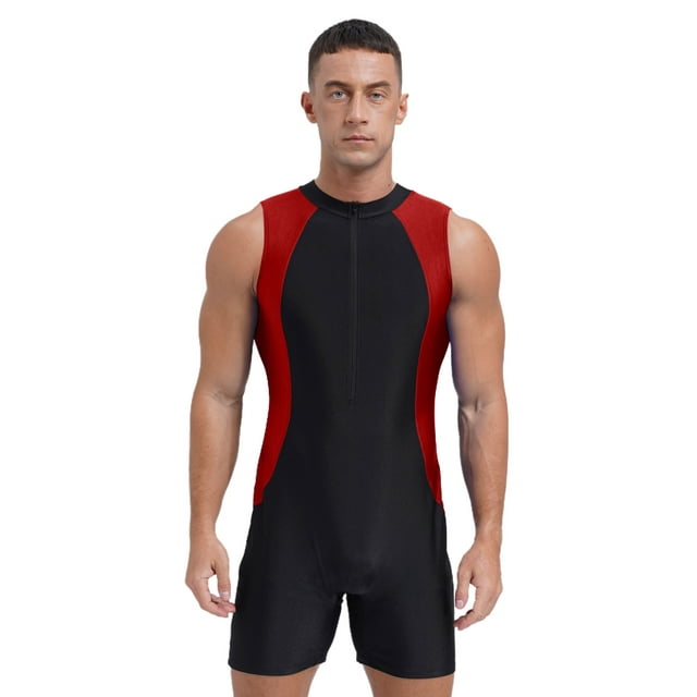 iiniim Men's One Piece Swimsuit Bathing Training Suit Sleeveless Swim Bodysuit Rash Guard Wetsuit Burgundy L