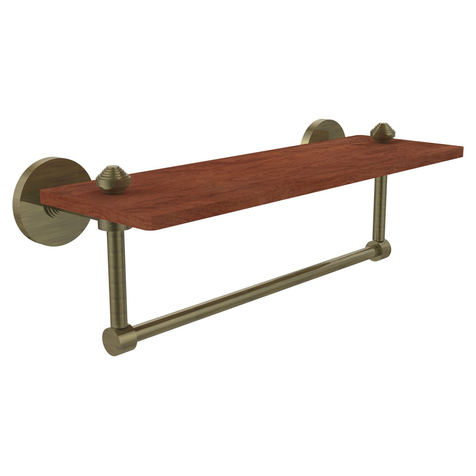 South Beach Collection 16-in Solid IPE Ironwood Shelf with Integrated Towel  Bar in Satin Chrome