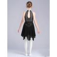 thumbnail image 6 of Hansber Kids Girls Sleeveless Glittery Mesh Irregular Hem Figure Ice Skating Dress Ballet Lyrical Dance Wear Black 6, 6 of 6