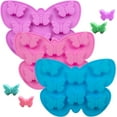 thumbnail image 1 of 3 PCS Mariposa Molde de Silicona, Chocolate Caramelo Gummy Hornear,Mariposa Cubo de Hielo para Jalea,Budín,Jabón,Molde de Pastel(Rosa,Azul y Púrpura), 1 of 4