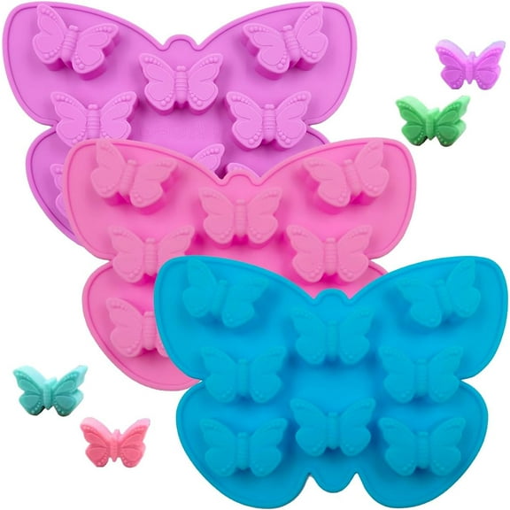 YuCool 3 PCS Silicone Butterfly Chocolate Molds, Non-Stick Butterfly Shape Candy Mold, Pink, Blue, Purple