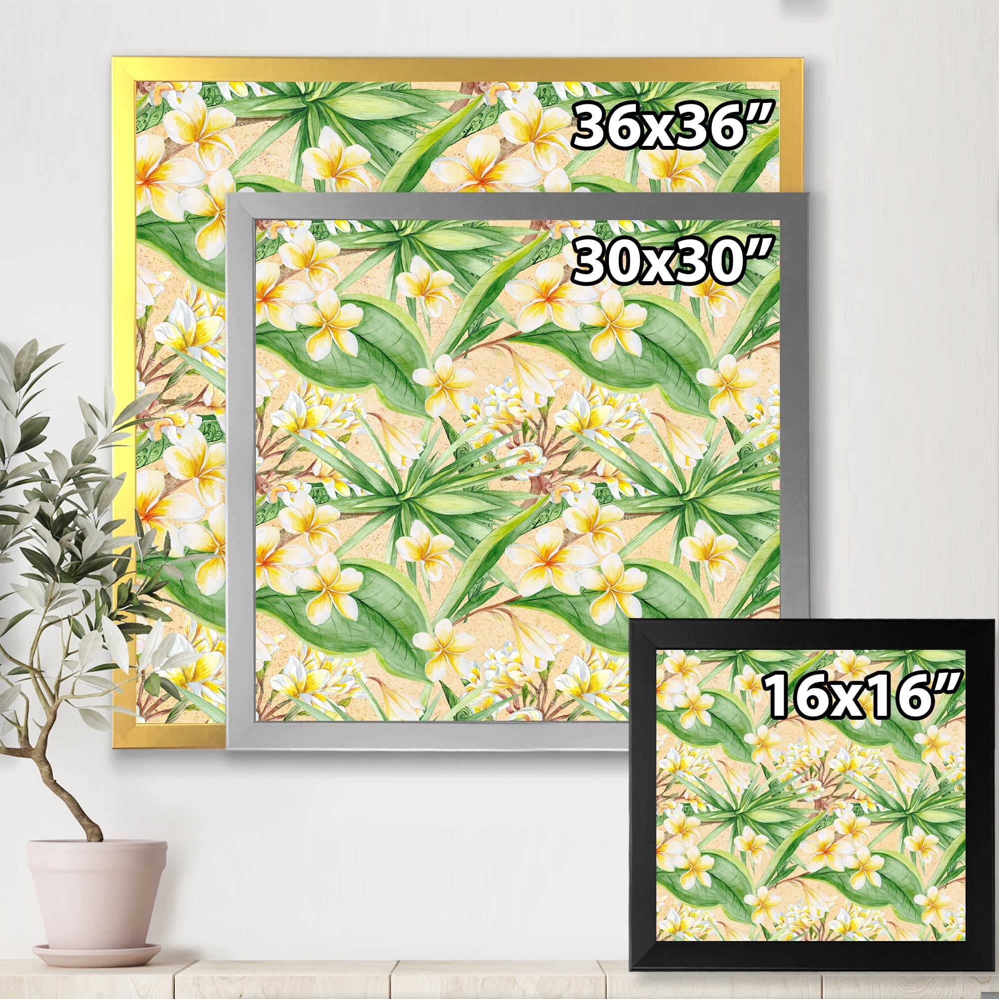 Designart 'Yellow Flowers and Tropical Foliage XIII' Modern Framed Art Print