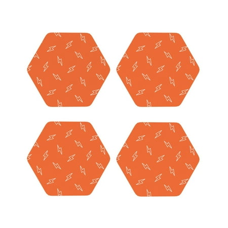 

Fuzoiu Orange lightning Print Leather Coasters Set Drink Coasters Set of 4 for Tabletop Protection Durable PVC Coasters Home Décor and Housewarming Gift-Hexagon