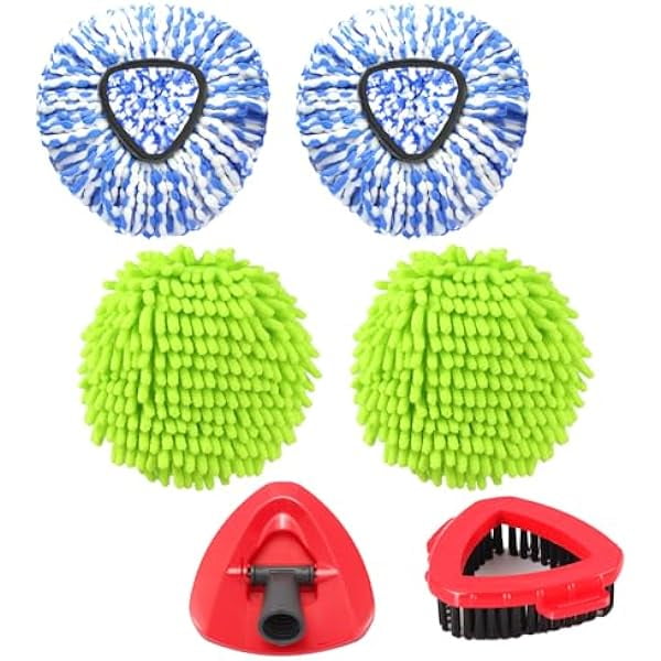 wonima02 Mop Heads Replacements for OCedar RinseClean 2 Tank Spin Mop System, Mop Replace Head with 2 Microfiber Mop Head Refills, 2 Chenille Mop Pads,1 Scrub Brush, and 1 Mop Base Set Combo