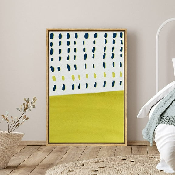 PixonSign Framed Canvas Print Wall Art Lime Green and Black Dot Colorfield Abstract Shapes Illustrations Expressionism Contemporary Edgy Multicolor for Living Room, Bedroom, Office - 24"x36" Natural