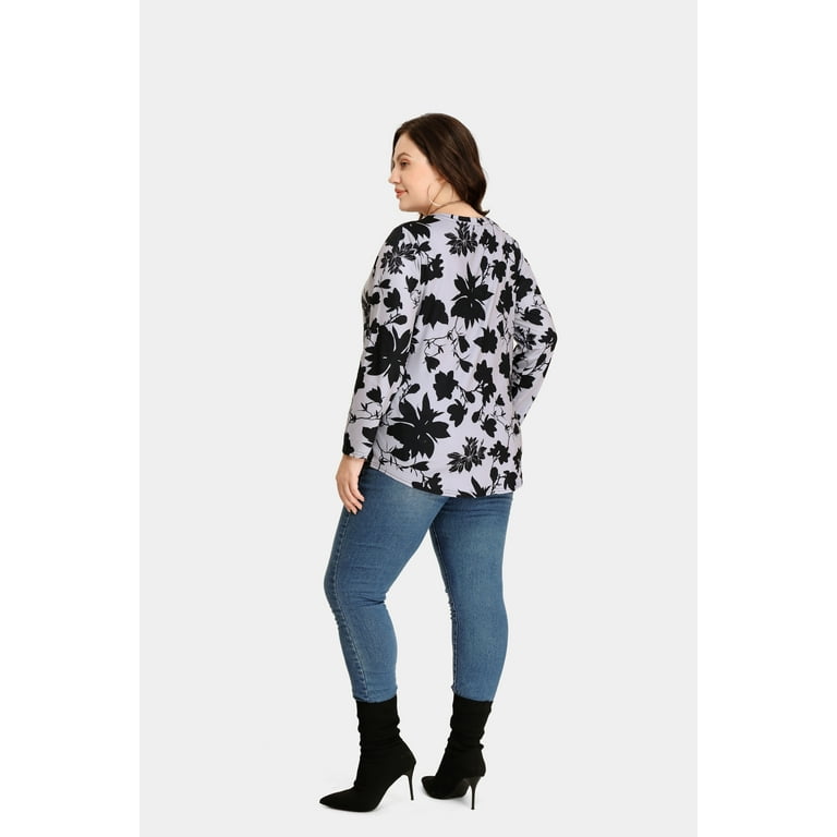TIYOMI Plus Size Tops For Women Purple Floral Star V Neck T Shirt Long Sleeve Casual Blouses Flower Tee Fall Winter Shirts XL 14W 16W Shop Black Friday Deals for 2024