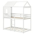 thumbnail image 2 of Gymax Lit Superposé Style Maisonnette Simple sur Simple, Cadre de Lit Bas à Terre avec Toit, Lit en Bois Massif, 2 of 9