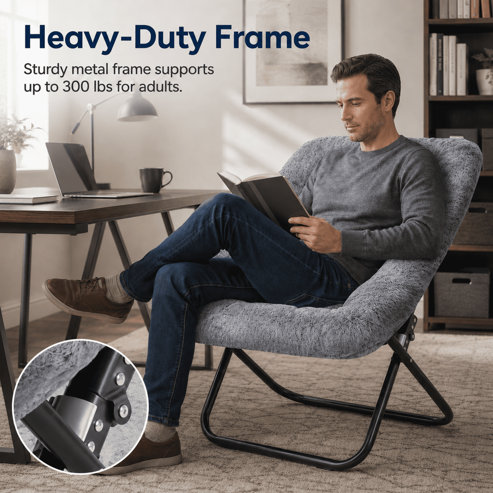 Alvantor Comfy Chair for Adults, Soft Faux Fur Folding Lounge, Flexible Reading Chair for Teens, Large Size Foldable Chair for Living Room Dorm Rooms