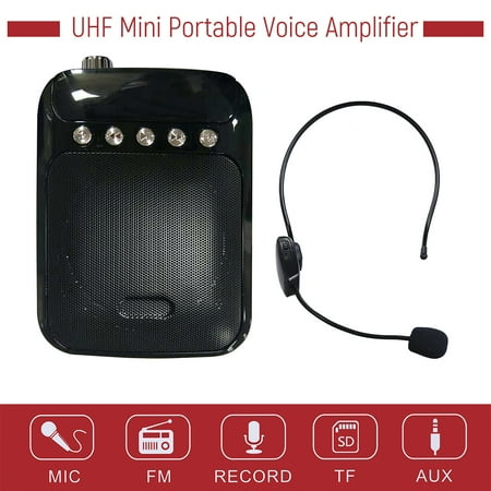 Headset Amplifier - UHF Mini Portable Voice Amp Amplifier Loudspeaker FM Radio with Wireless Headset Microphone Mic Support TF Card