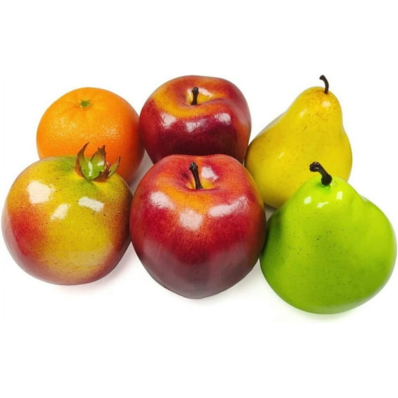 6 Pcs Artificial Fruits, Fake Fruits for Decorative, Lifelike Realistic Red Apple Simulation Green Yellow Pear Display Fruits Set, Faux Fake Pomegranate Orange Props Fruit