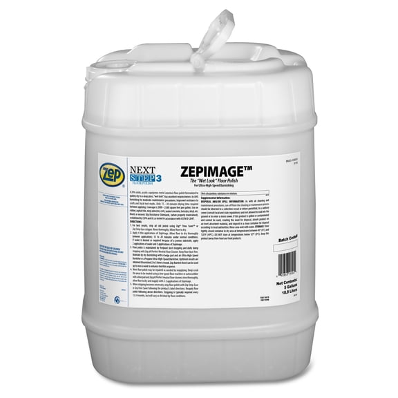 Zep ZEPIMAGE Wet Look Floor Polish - 5 Gallon (1 Unit) 193535 - Acrylic Copolymer Metal Interlock, Dries Quick to a Deep Gloss, Improves Resistance to Scuffs and Black Heel Marks
