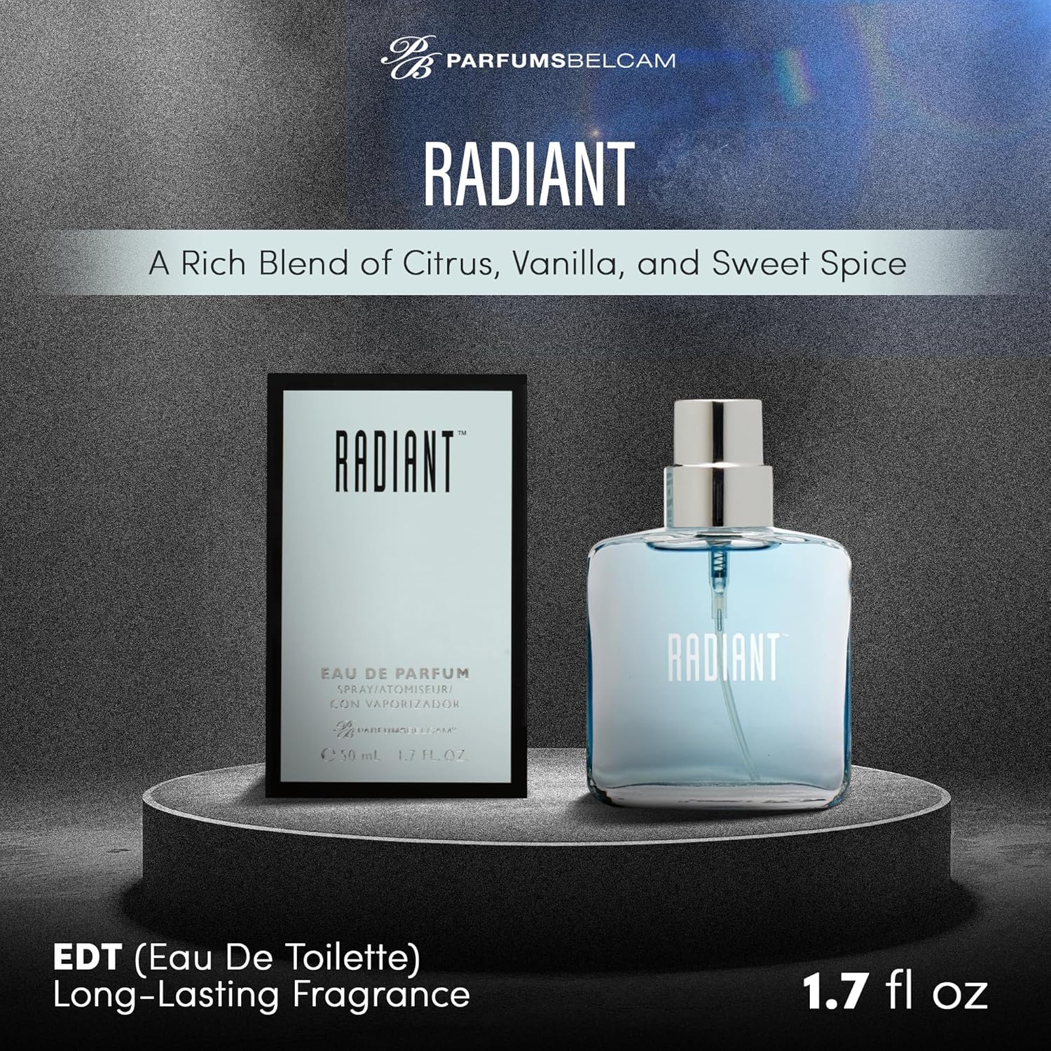 PB ParfumsBelcam Radiant Eau de Toilette Vaporisateur pour Femmes, Parfum Sucré et Sophistiqué pour Tous les Jours, 50 ml