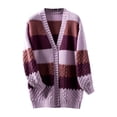 thumbnail image 2 of Sakmal Tunic Cardigan Sweaters Womens Casual Open Front Loose Cardigan Color Block Purple Long Outwear Coat, 2 of 5