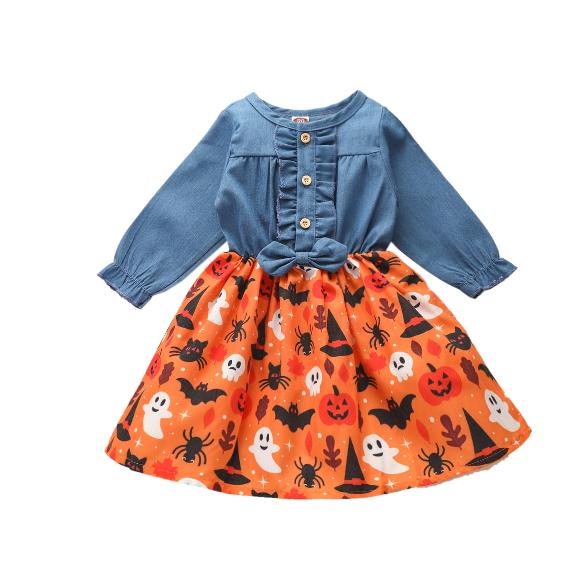 Infant Toddler Baby Girls Halloween Dress Ruffled Button Pumpkin