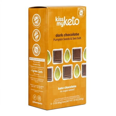 Kiss My Keto Chocolate — Dark Chocolate with Pumpkin Seeds & Sea Salt, Sugar Free Keto Candy, Diabetic Low Carb Snack — 4 Pack