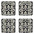 thumbnail image 1 of Damask Coaster Set of 4, Victorian Style Baroque Classic Pattern with Ornamental Floral Leaves Image, Square Hardboard Gloss Coasters, Standard Size, Charcoal Grey Cream, by Ambesonne, 1 of 2
