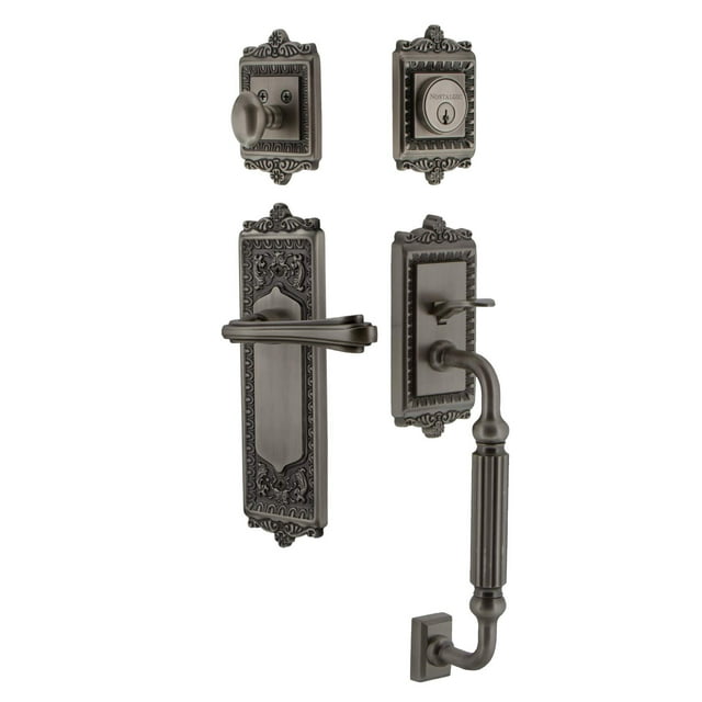 Nostalgic Warehouse Egg & Dart Plate F Grip Entry Set Fleur Lever in Antique Pewter