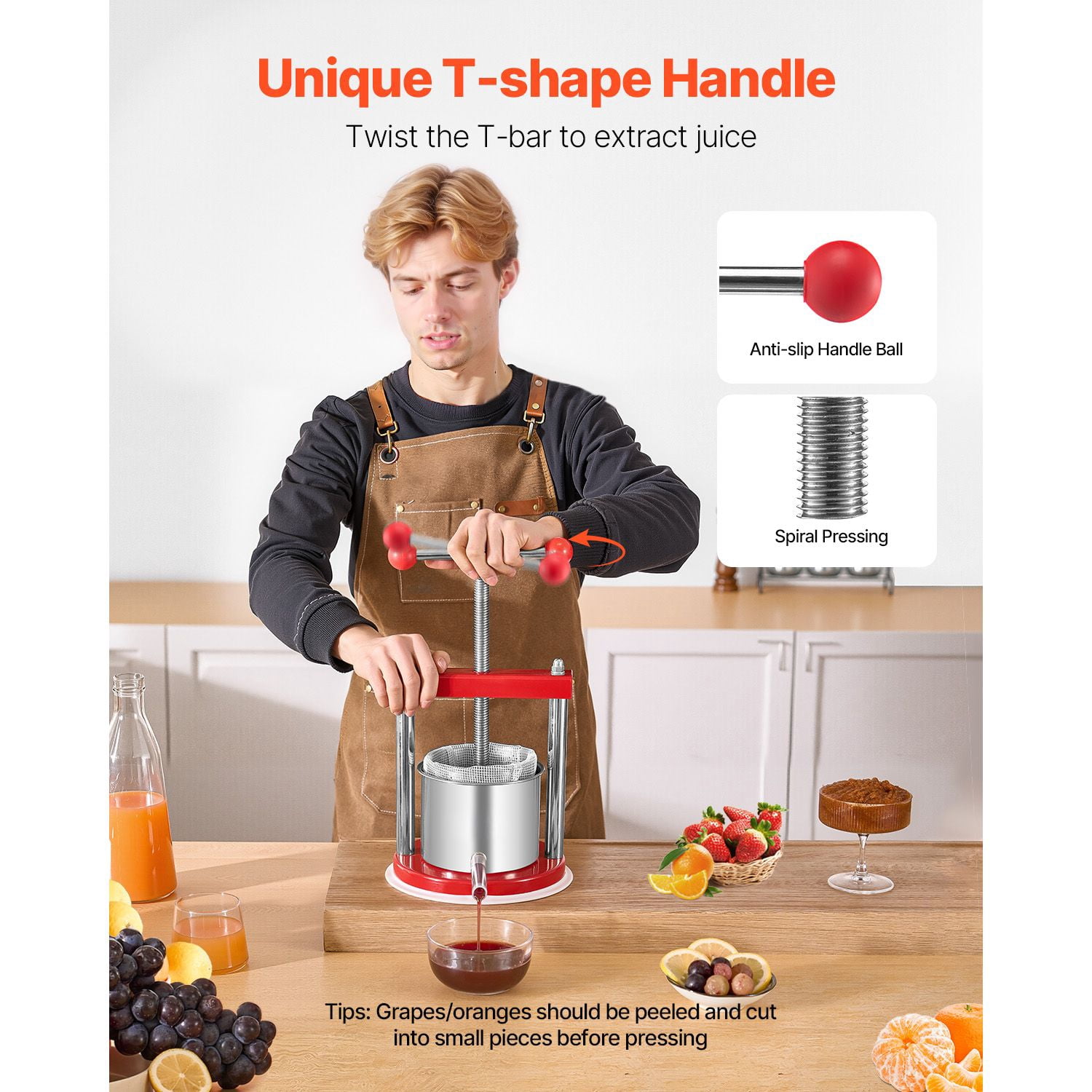 0.44 Gal Fruit Wine Press with 304 Stainless Steel, Manual Juice Maker, 2 Filter Bags, T-Handle, for Apple Grape Olive Oil Pressing