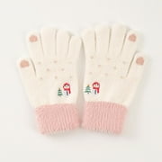 WNEGSTG Christmas Gloves for Women, White Heated Gloves, Women Casual Snowman Embroidered Plush Full Finger Gloves Winter Warm Gloves