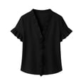 thumbnail image 4 of Guluxicc Women's Blouses Dressy Boho Casual Ruffle Short Sleeve Tops Business Outfits Ladies Summer 2025 Trendy Work Shirts, 4 of 6