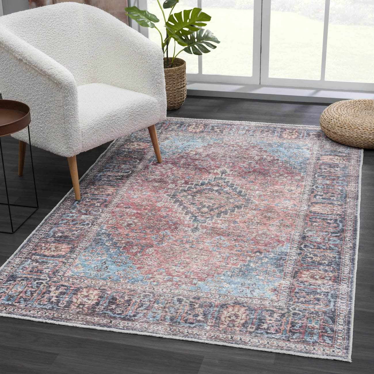 Hauteloom Holli Hallway, Kitchen Machine Washable Runner Rug - Oriental, Traditional, Vintage Carpet - Blue, Green, Orange - 2'7" x 10'