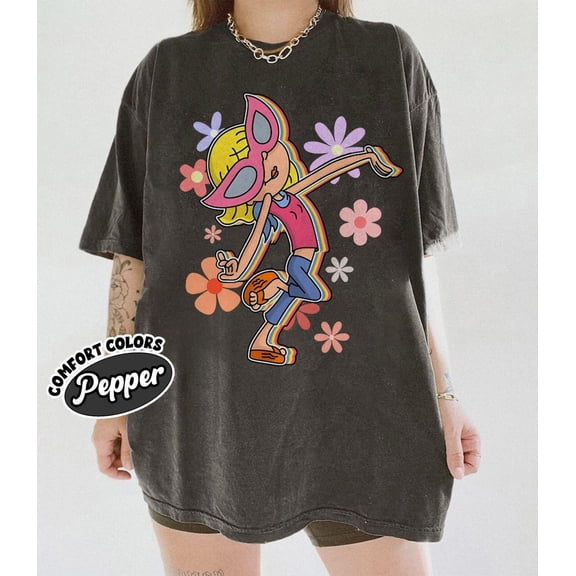Cute Lizzie McGuire Comfort Colors T-Shirt, Colorful Floral Lizzie McGuire Tee,Pepper Color,Size L