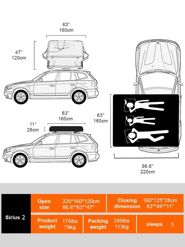Naturnest Sirius 2 Hard-Shell Rooftop Tent – ABS Aluminium, Elevated Design for Jeep Wrangler Pickup W/ Mattress & Tri-LED Strip Light