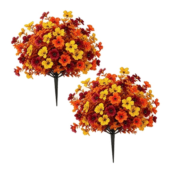 Artificial Fall Flowers Outdoor UV Resistant Faux Mums, Colorful No Fade Autumn Decor for Front Door Porch Patio Yard Balcony Thanksgiving Christmas, 17.71x7.87"