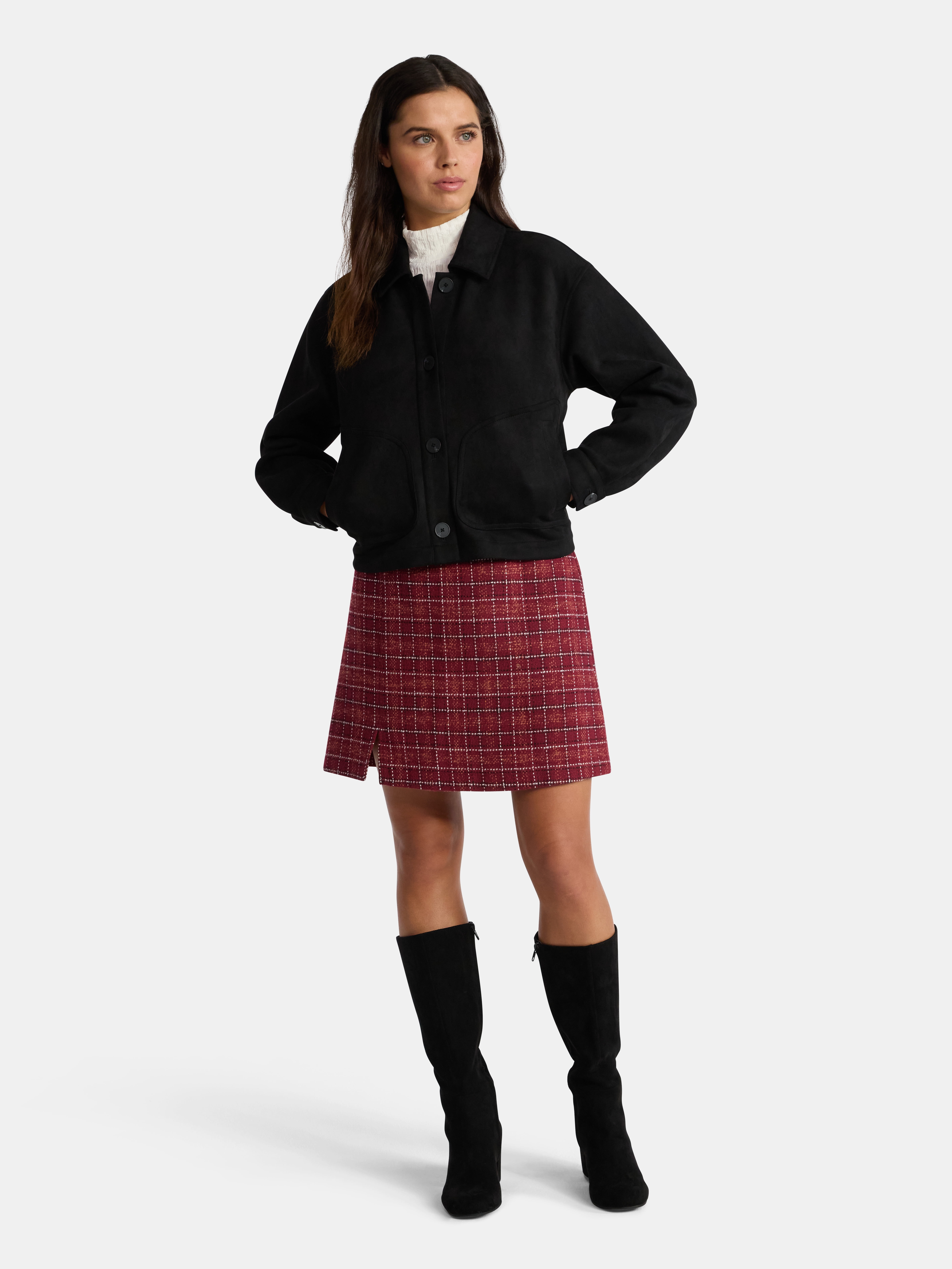 Time and Tru Women's Faux Suede Button Front Jacket, Sizes XS-XXXL